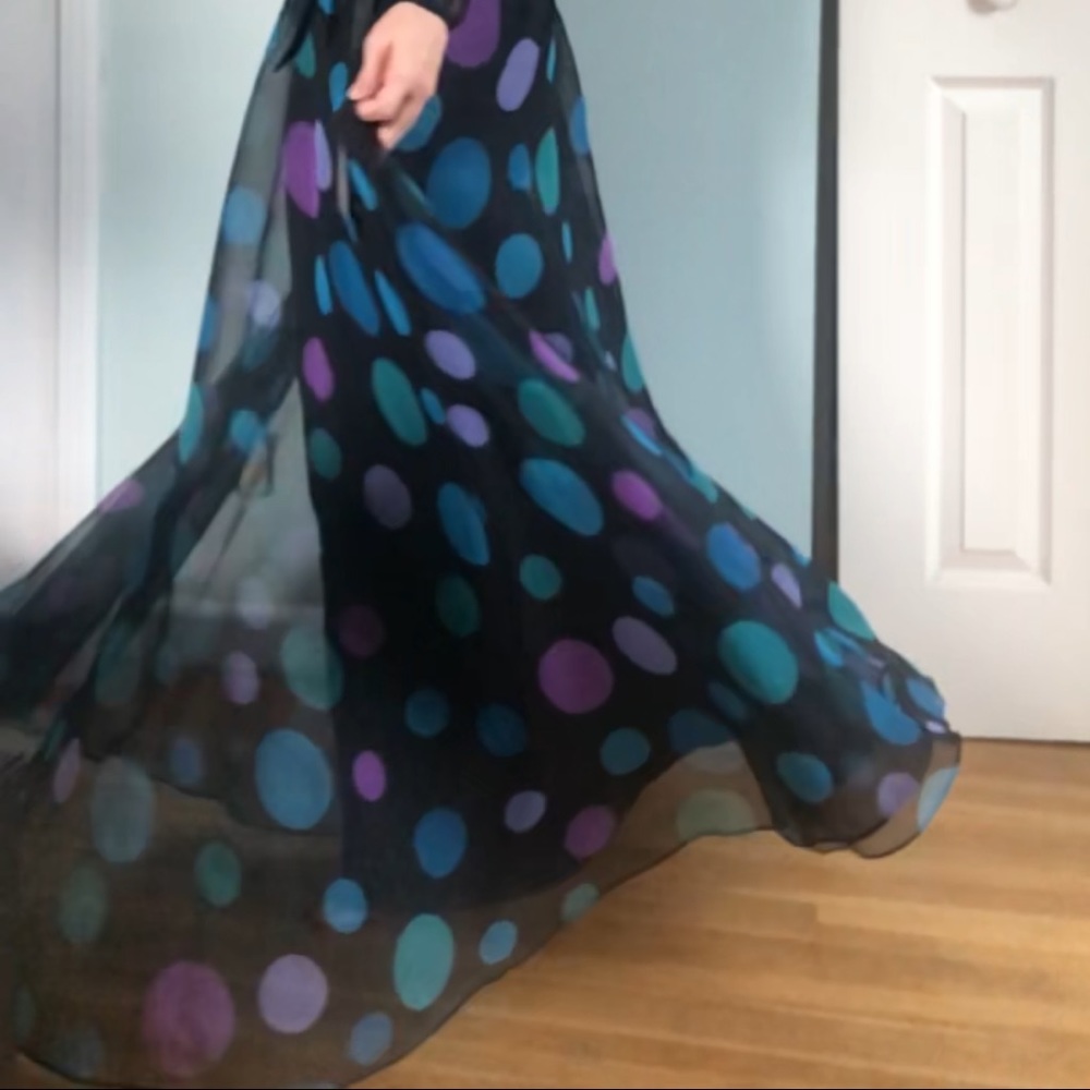 SOLD Vintage Miss Elliette polkadot chiffon maxi - Picture 4 of 7